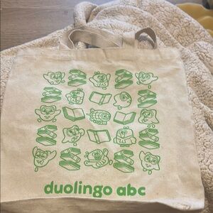 Duolingo Canvas Tote Bag with Green Print